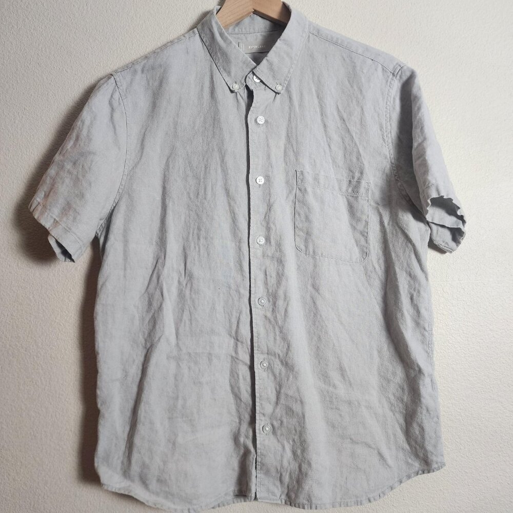 Everlane Shirt Womens Medium Gray 100% Linen Short Sleeve Button Front Casual
